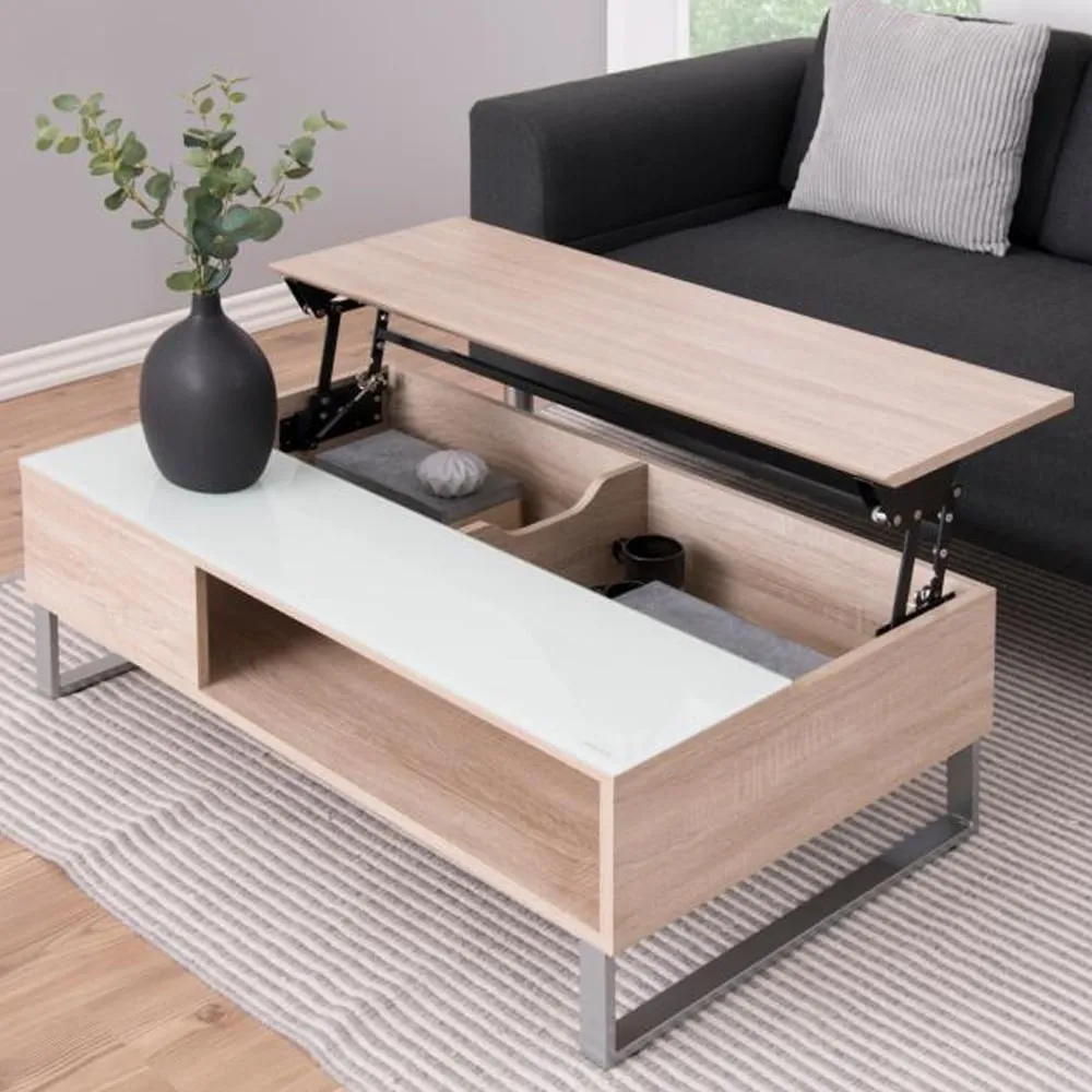 Allegan Lift Up Coffee Table with Storage - White, Sonoma Oak