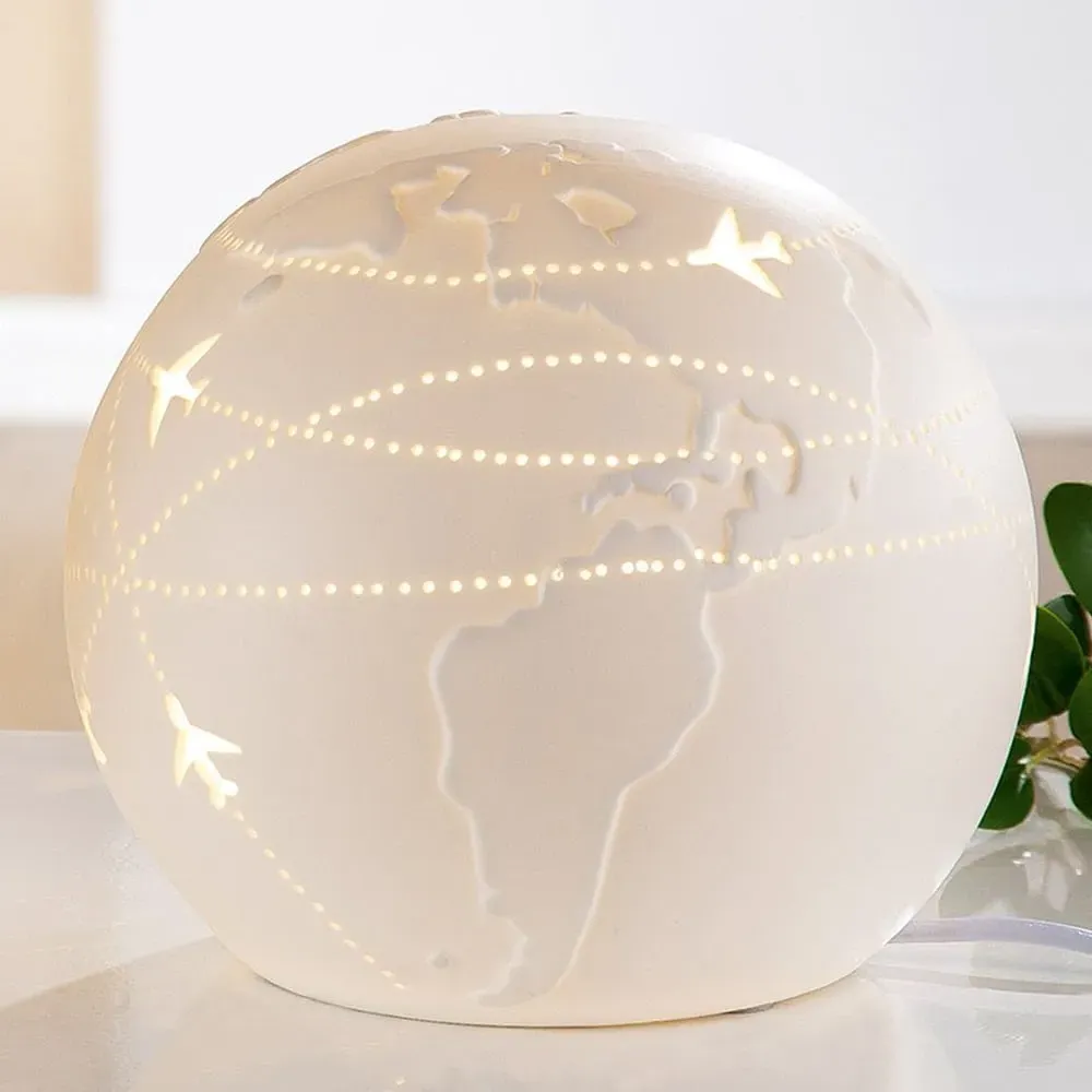 Allegan Small World Map Table Lamp - White, Porcelain