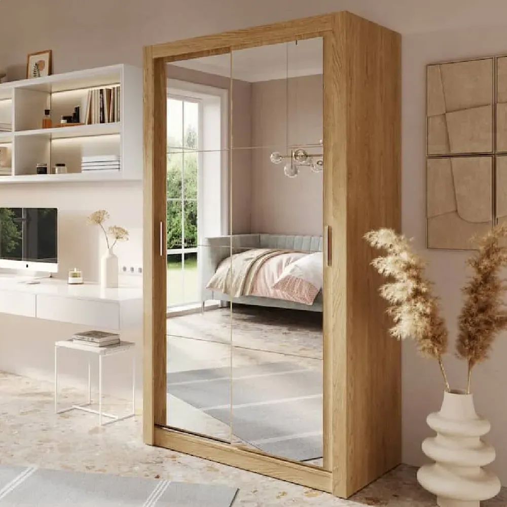 Allen 120cm Mirrored Wardrobe with Sliding Doors - Artisan Oak image