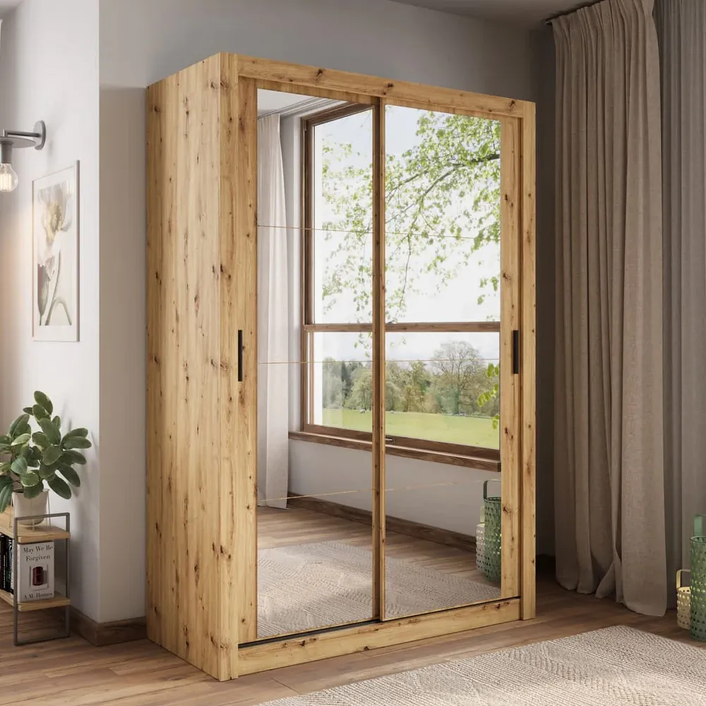 Allen 150cm Mirrored Wardrobe with Sliding Doors - Artisan Oak