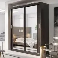 Allen 2-Door Wardrobe with Mirrored Sliding Doors - Black
