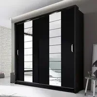 Allen 2-Door Wardrobe with Mirrored Sliding Doors - Black
