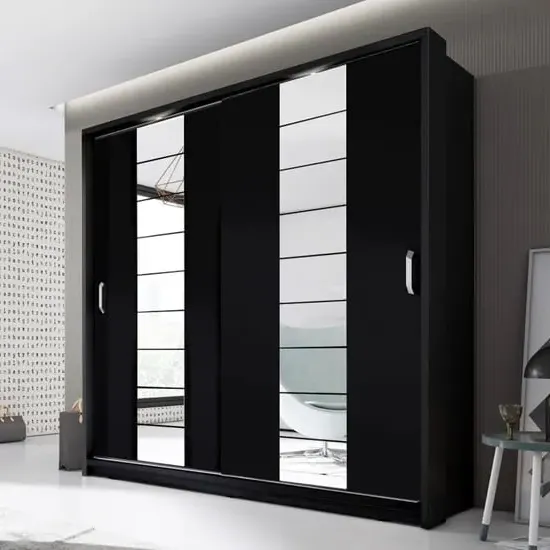 Allen 2-Door Wardrobe with Mirrored Sliding Doors - Black