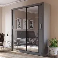 Allen 2-Door Wardrobe with Mirrored Sliding Doors - Grey