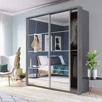 Allen 2-Door Wardrobe with Mirrored Sliding Doors - Grey