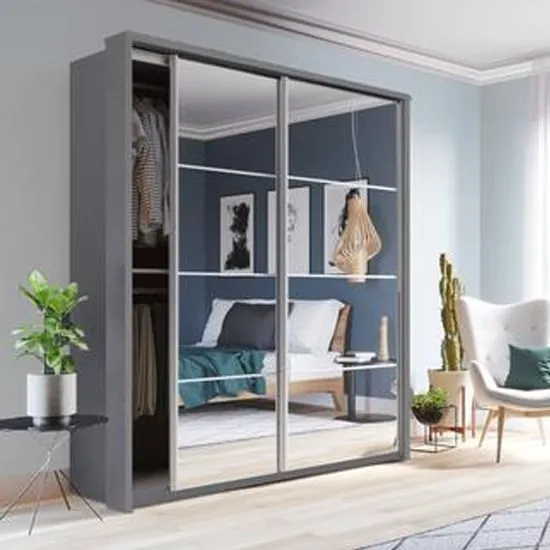 Allen 2-Door Wardrobe with Mirrored Sliding Doors - Grey