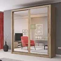 Allen 2-Door Wardrobe with Mirrored Sliding Doors - Shetland Oak
