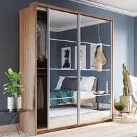 Allen 2-Door Wardrobe with Mirrored Sliding Doors - Shetland Oak