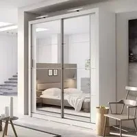 Allen 2-Door Wardrobe with Mirrored Sliding Doors - White