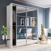 Allen 2-Door Wardrobe with Mirrored Sliding Doors - White
