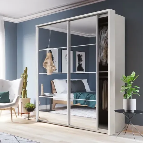 Allen 2-Door Wardrobe with Mirrored Sliding Doors - White