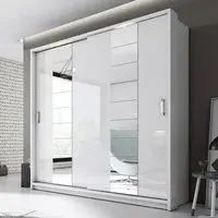 Allen 2-Door Wardrobe with Mirrored Sliding Doors - White