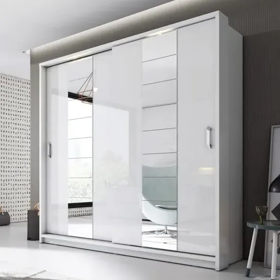 Allen 2-Door Wardrobe with Mirrored Sliding Doors - White