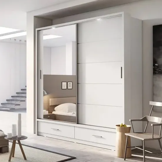 Allen 2-Door Wardrobe with Sliding Doors and Drawers - White
