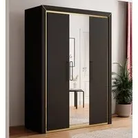 Allen 3-Door Mirrored Wardrobe - Black, Laminated Board