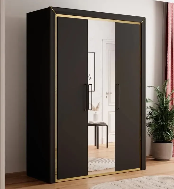 Allen 3-Door Mirrored Wardrobe - Black, Laminated Board