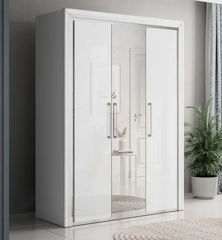 Allen 3-Door Mirrored Wardrobe - White, Laminated Board image