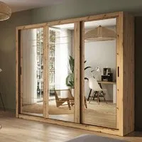 Allen 3-Door Wardrobe with Mirrored Doors - Artisan Oak