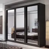 Allen 3-Door Wardrobe with Mirrored Sliding Doors - Black