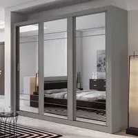 Allen 3-Door Wardrobe with Mirrored Sliding Doors - Grey