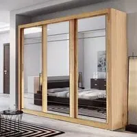 Allen 3-Door Wardrobe with Mirrored Sliding Doors - Shetland Oak
