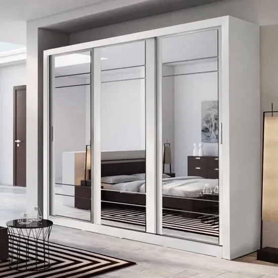 Allen 3-Door Wardrobe with Mirrored Sliding Doors - White