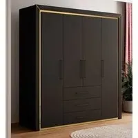 Allen 4-Door Wardrobe with Drawers - Black, Laminated Board