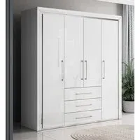 Allen 4-Door Wardrobe with Drawers - White, Laminated Board