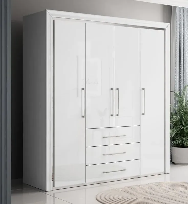 Allen 4-Door Wardrobe with Drawers - White, Laminated Board