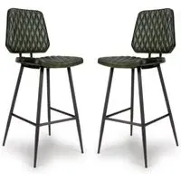 Allen Bar Chairs in Pair - Green, Leather