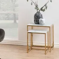 Allen Nesting Tables with Glass Top - White, Gold