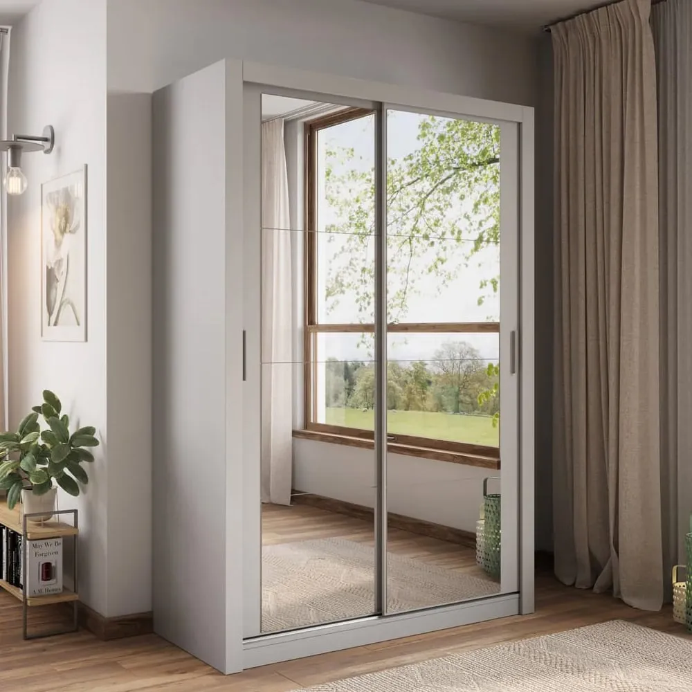 Allen Wardrobe with 2 Mirrored Sliding Doors - Grey image