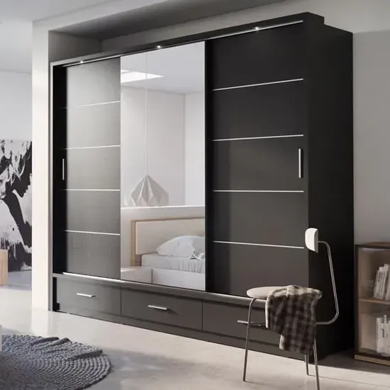 Allen Wardrobe with 3 Sliding Doors - Matt Black