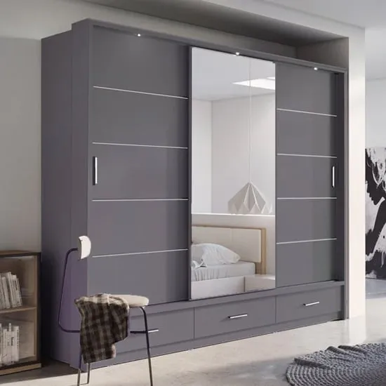 Allen Wardrobe with 3 Sliding Doors - Matt Grey