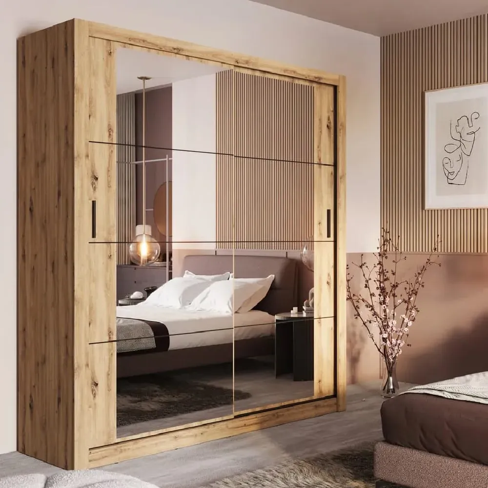 Allen Wardrobe with Mirrored Sliding Doors - Artisan Oak