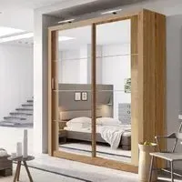 Allen Wardrobe with Mirrored Sliding Doors - Shetland Oak