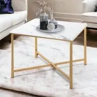 Allerton Large Square End Table - White Marble Effect, Wood