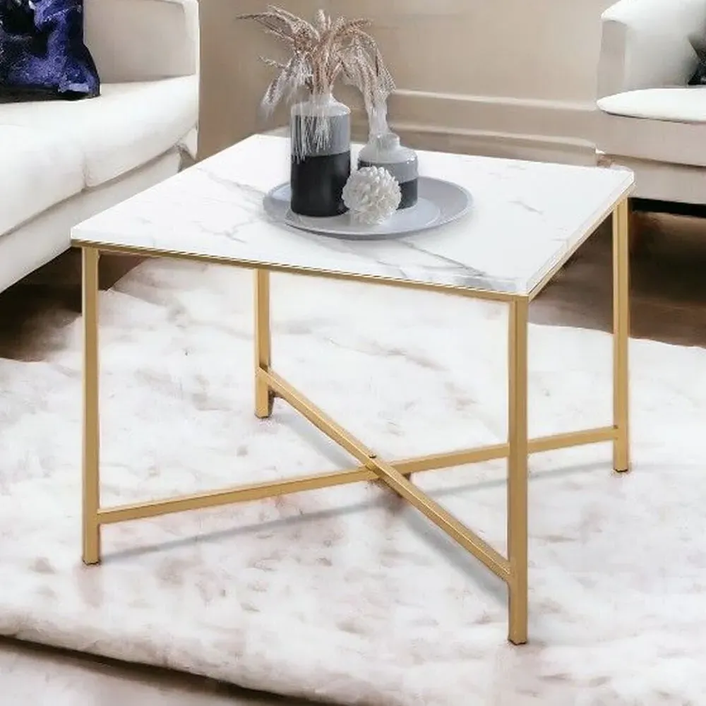 Allerton Large Square End Table - White Marble Effect, Wood