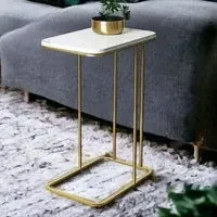 Allerton Rectangular End Table - White Marble Effect, Wood