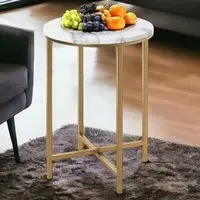 Allerton Small Round End Table - White Marble Effect, Wood