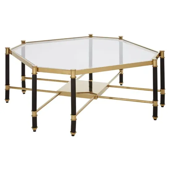 Allessa Octagonal Coffee Table - Clear Glass, Gold