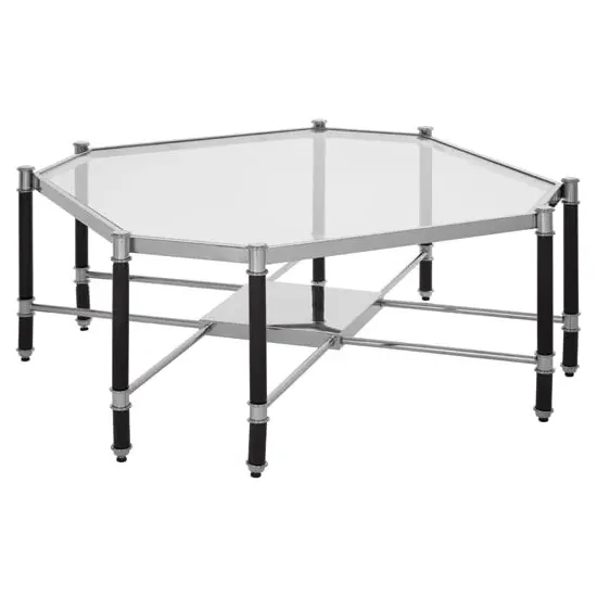 Allessa Octagonal Coffee Table - Clear Glass, Silver