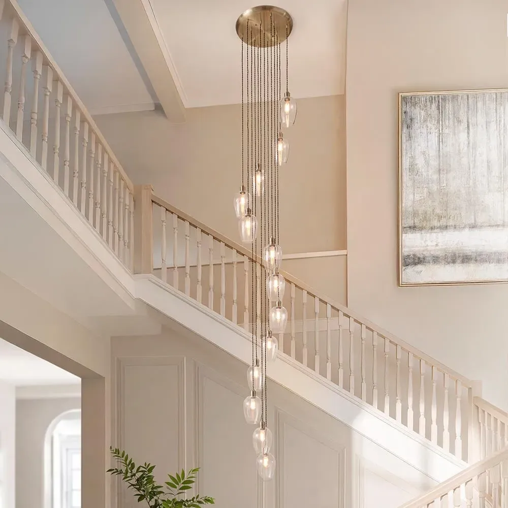 Allston 13 Light Glass Pendant Ceiling Light - Antique Brass