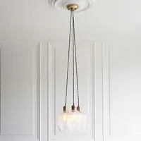Allston 3 Ribbed Glass Pendant Ceiling Light - Antique Brass