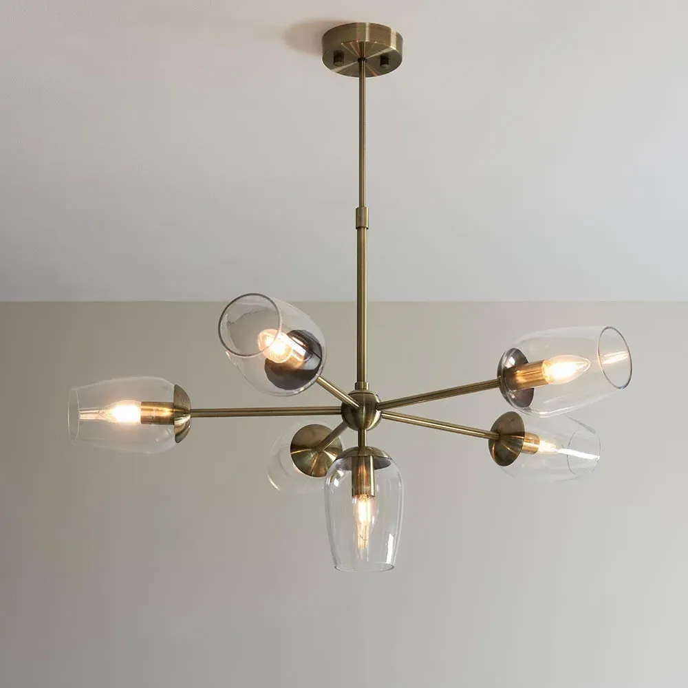 Allston 6 Lights Glass Shade Pendant Ceiling Light - Brass