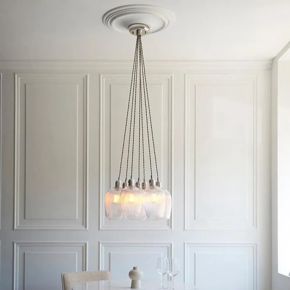 Allston 7 Ribbed Glass Cluster Pendant Light - Nickel image
