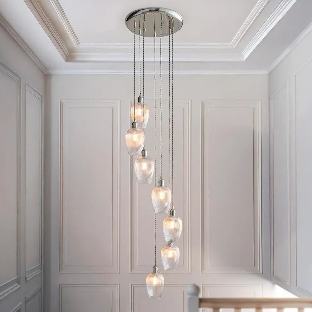Allston 7 Ribbed Glass Pendant Ceiling Light - Nickel