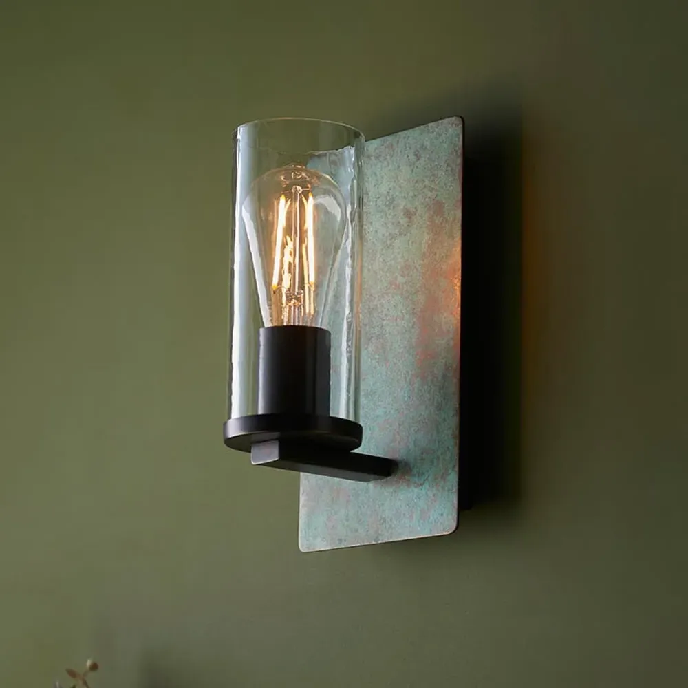 Allston Clear Glass Wall Light - Verdigris Bronze, Metal product