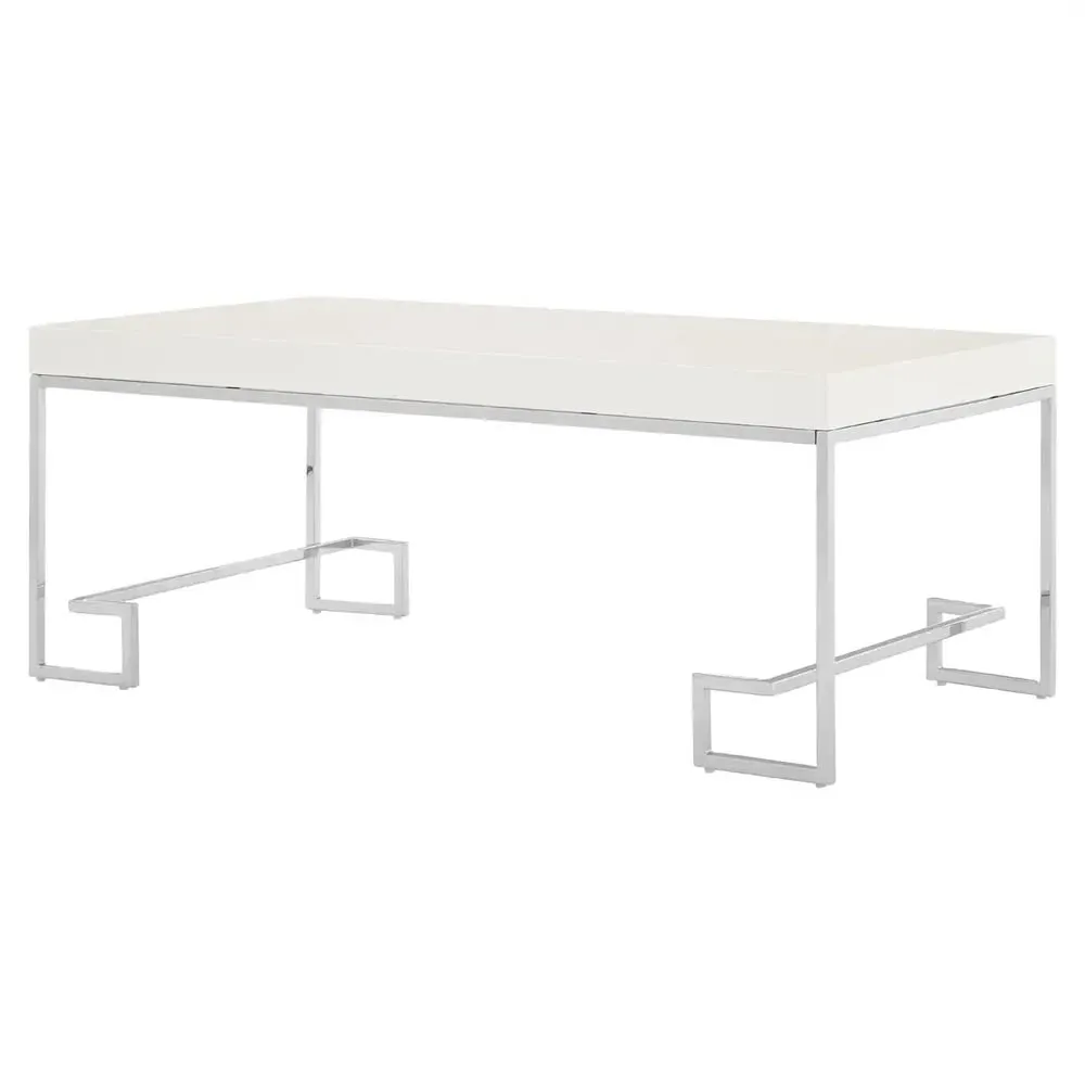 Allston Coffee Table with Chrome Frame - White, High Gloss