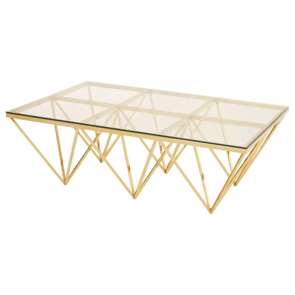 Allston Coffee Table with Prismatic Frame - Gold, Glass